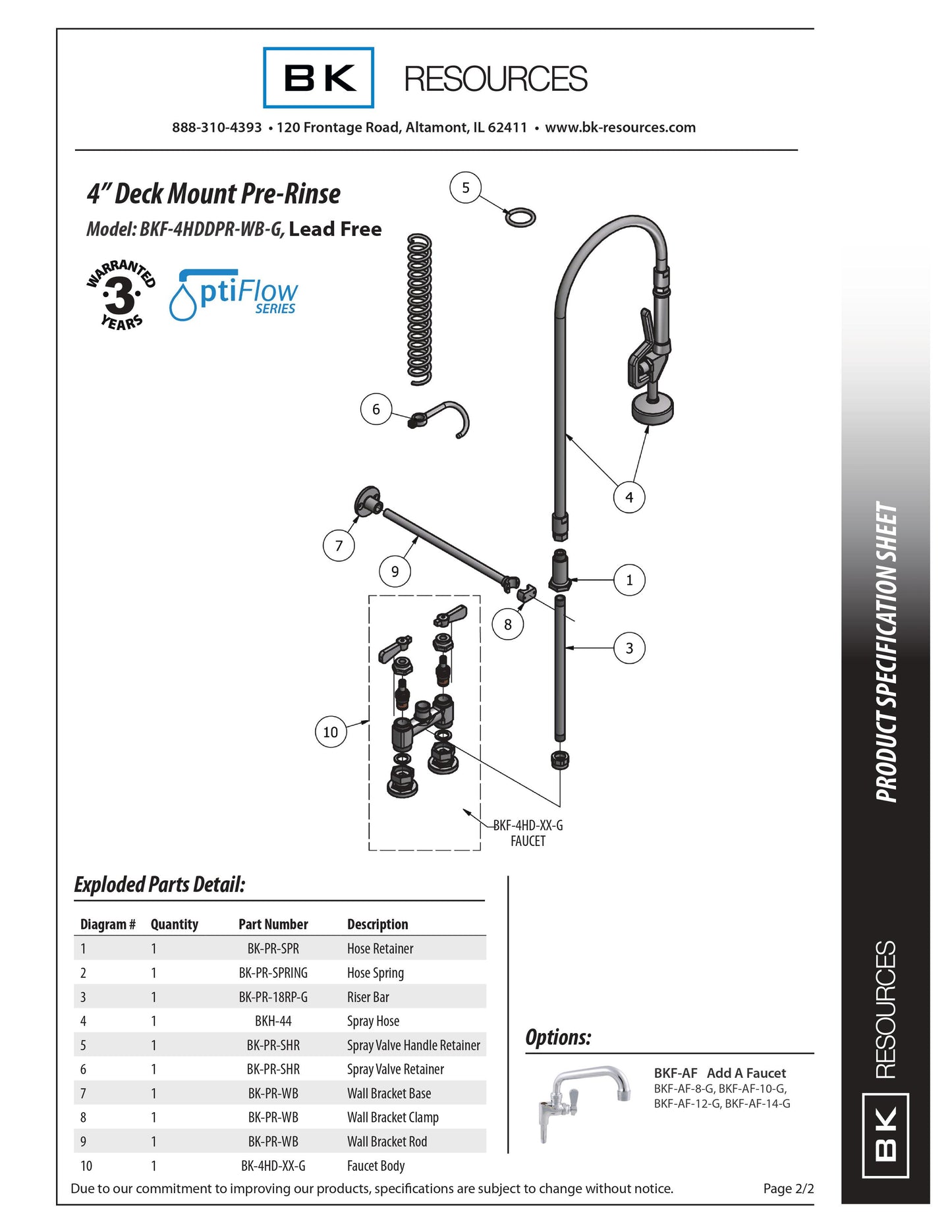 BK Resources BKF-4HDDPR-WB-G OptiFlow Deck Mount Pre-Rinse Assembly Set