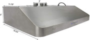 [Dent] Awoco RH-C06-30 Classic 6" High 1mm Thick Stainless Steel Under Cabinet 4 Speeds 900CFM Range Hood with 2 LED Lights, 6" Round Top Vent (30"W Round Vent)