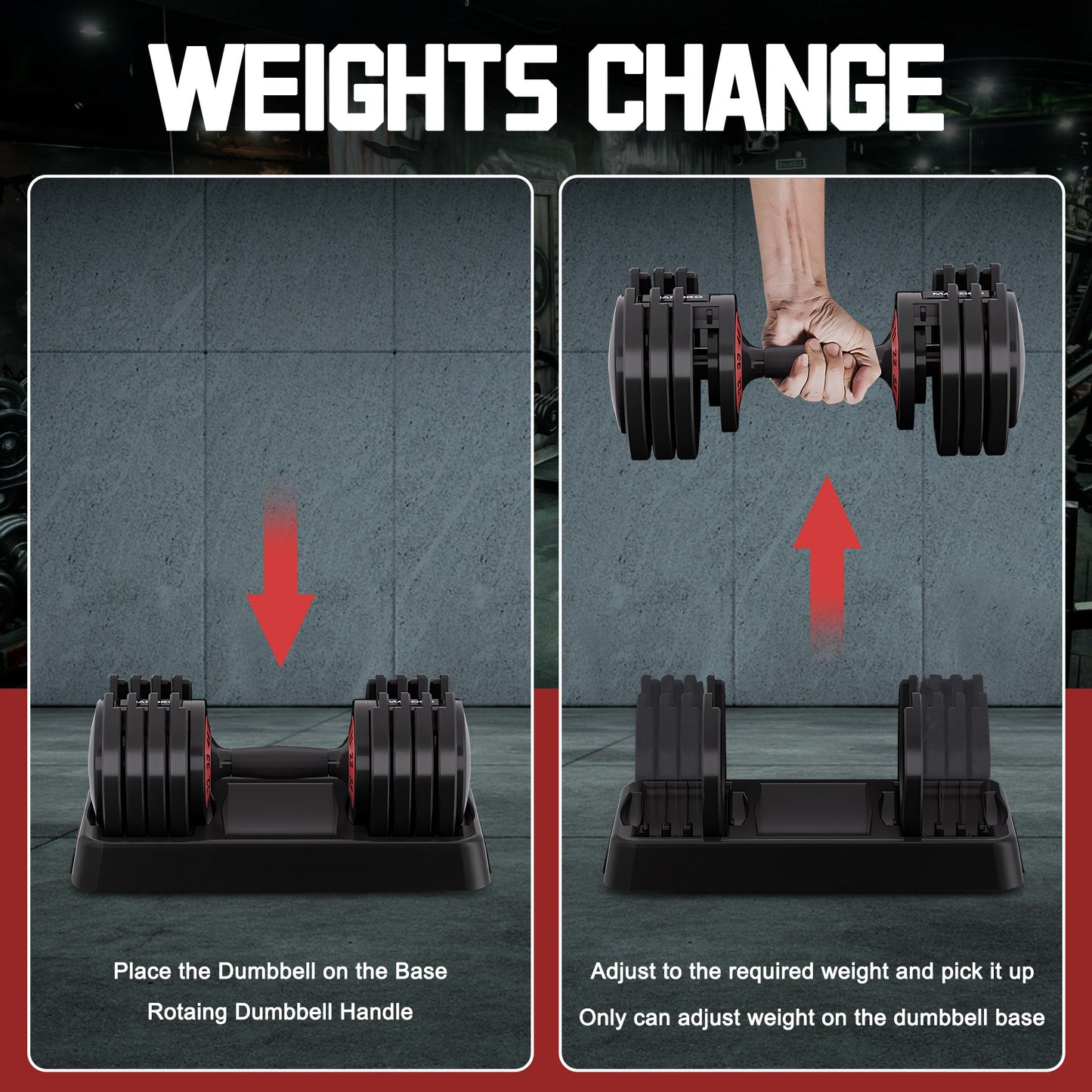 Adjustable 10-in-1 Weight Training dumbbells, 55 lb Max, Anti-Slip Handle, 1 Pair (2 pcs)