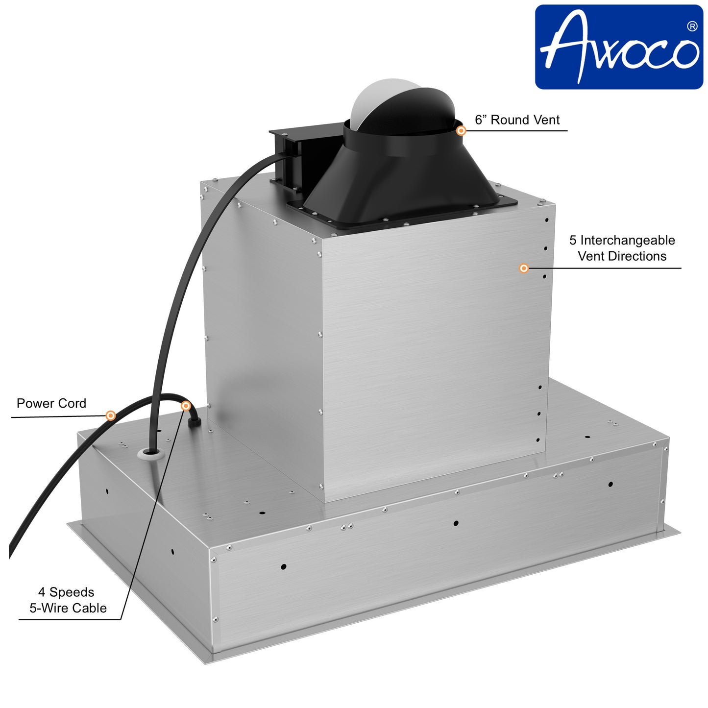 [Scratch] Awoco RH-BQ-CR30 30" Flush Ceiling Mount Insert Island Range Hood, Stainless Steel 4 Speeds 700 CFM, 6” Round Vent LED Lights Remote Control