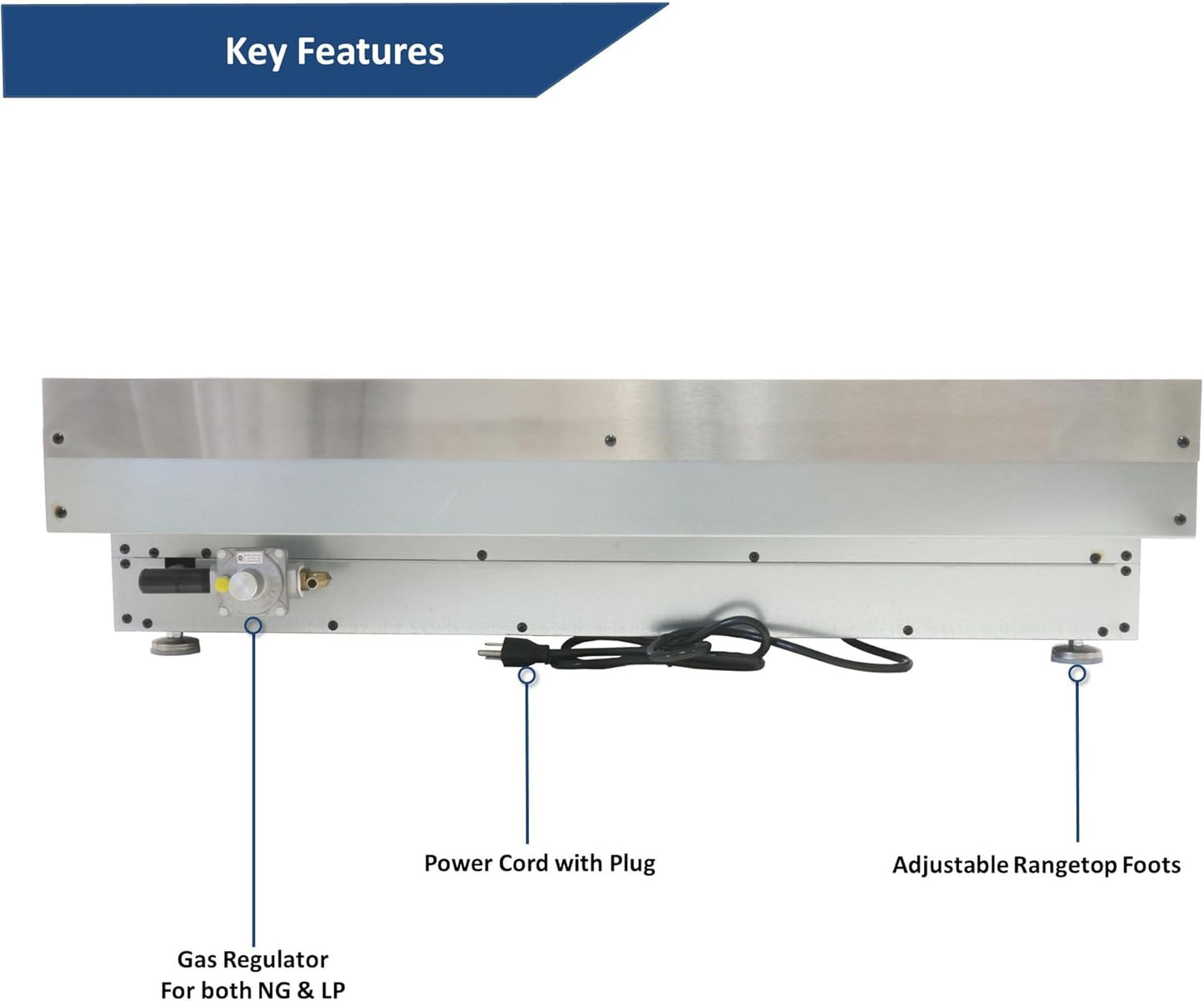 Awoco 36” Professional Stainless Steel NG/LPG Convertible Gas Rangetop With 6 Sealed Burners, Heavy Duty Cast Iron Grates