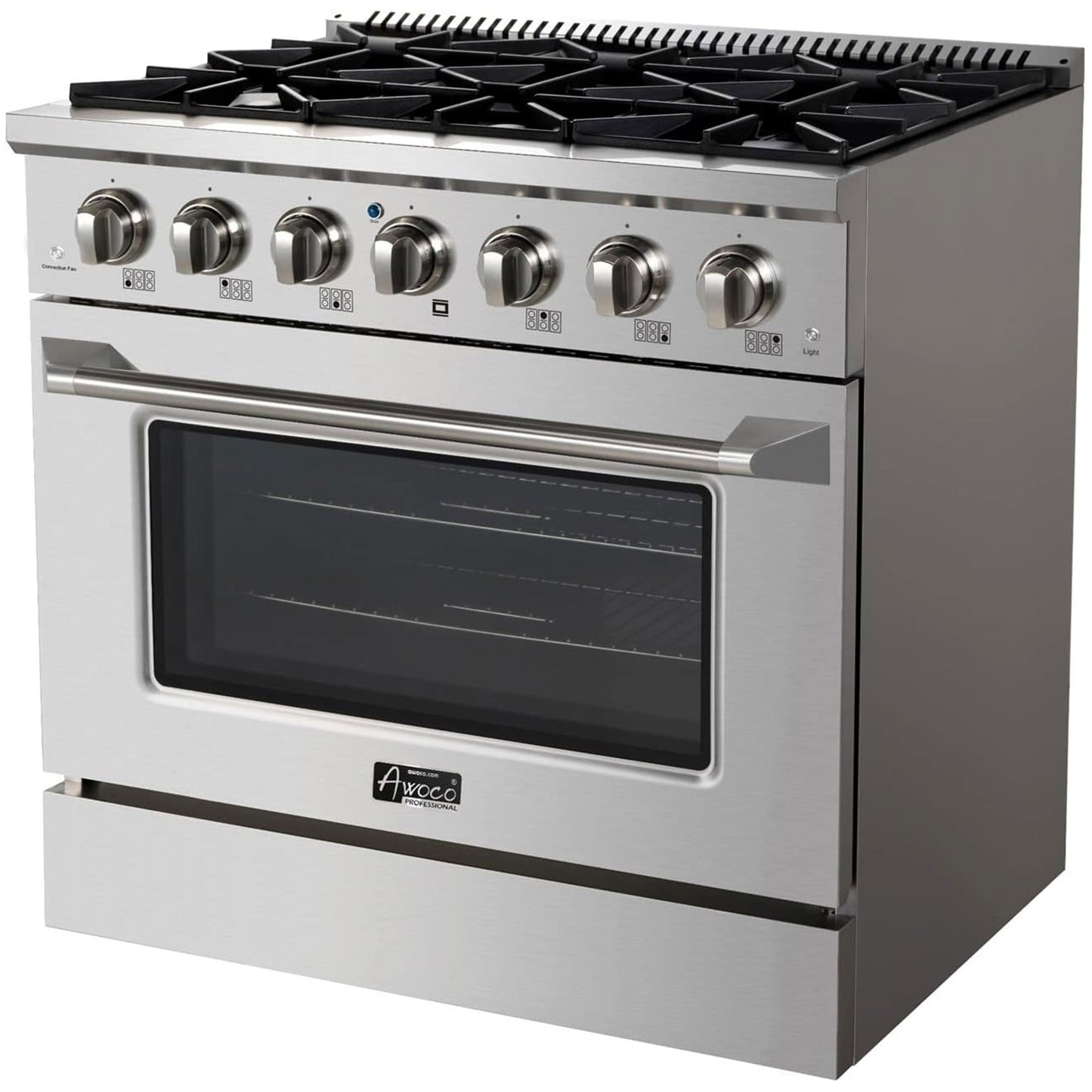 Awoco Professional 36” Freestanding 6 Burners Natural Gas Range with 4.5 cu ft. Convection Oven and 2 Racks (36 Inch)