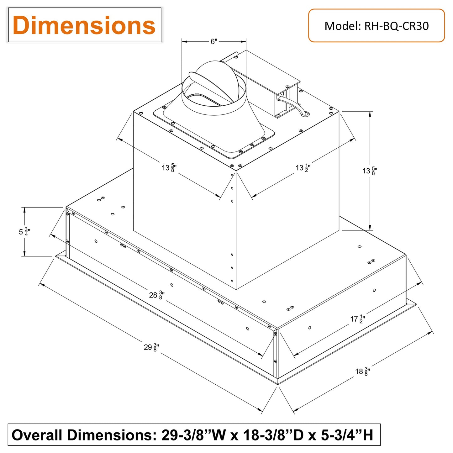 [Scratch] Awoco RH-BQ-CR30 30" Flush Ceiling Mount Insert Island Range Hood, Stainless Steel 4 Speeds 700 CFM, 6” Round Vent LED Lights Remote Control