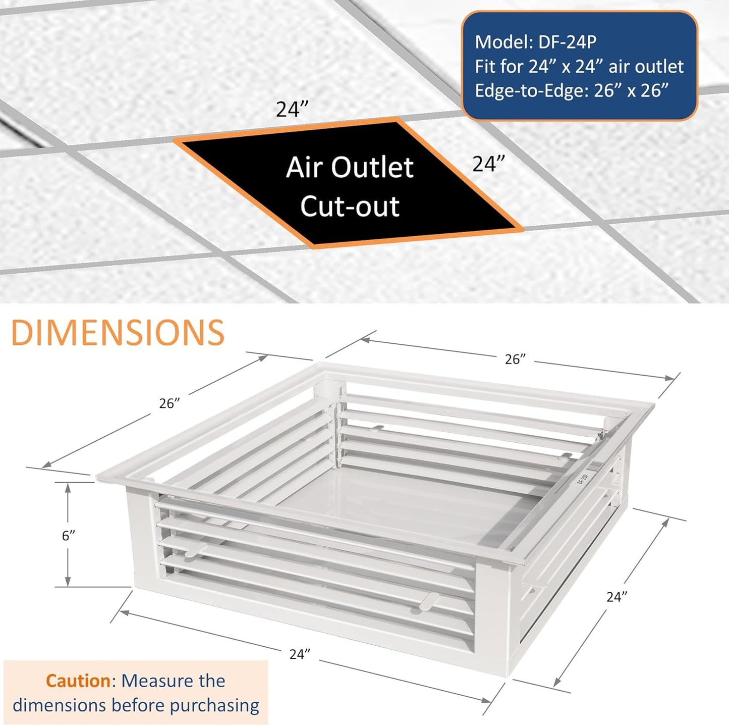 [Refurbished] GSW DF-24P 24” White Powder Coated 4-Way Adjustable Air Diffuser for Evaporative Swamp Cooler, 26” x 26" Mounting Edge (24"x24"x6")