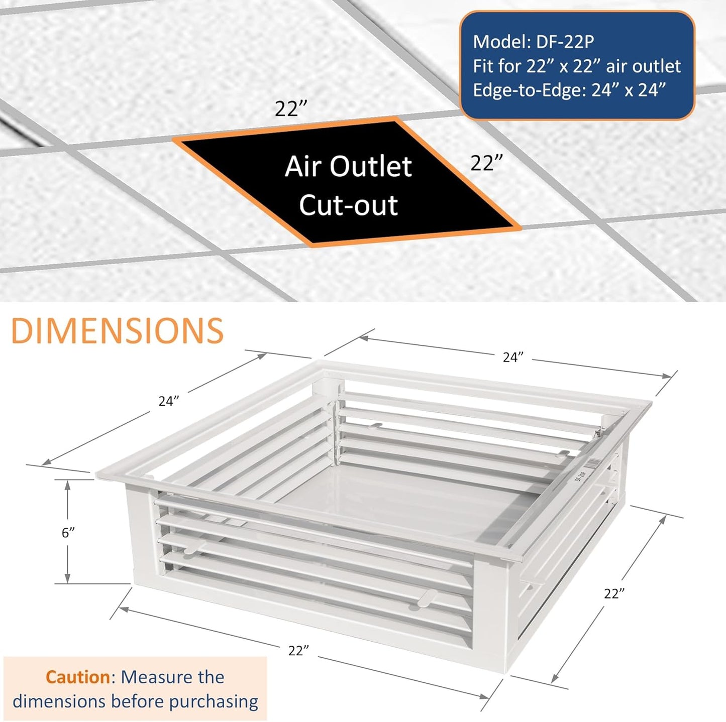 [Refurbished] GSW DF-22P 22" White Powder Coated 4-Way Adjustable Metal Diffuser for Evaporative/Swamp Cooler, 24” x 24" Mounting Edge (22"x22"x6")
