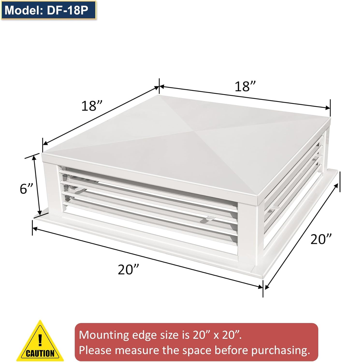 [Refurbished] GSW DF-18P 18” White Powder Coated 4-Way Adjustable Air Diffuser for Evaporative Swamp Cooler, 20” x 20" Mounting Edge (18"x18"x6")