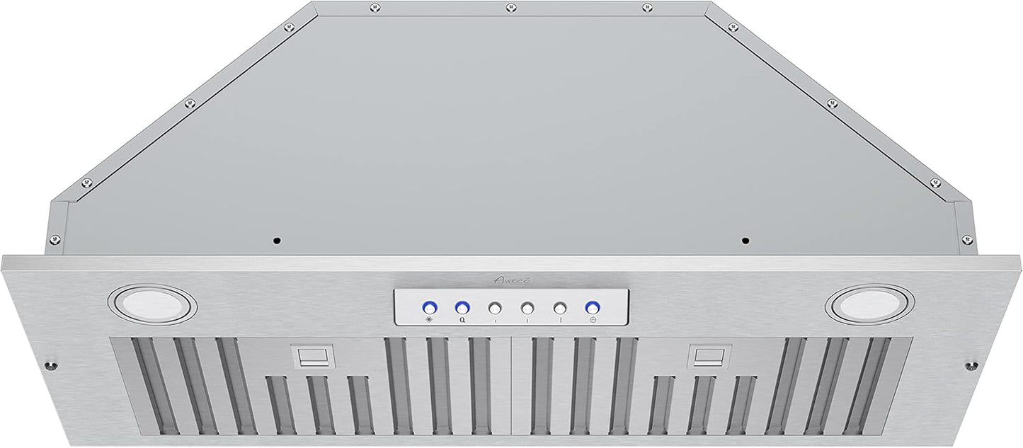 [Used] Awoco 11-3/4"D Built-in/Insert Stainless Steel Range Hood, 4-Speed, 600 CFM, LED Lights, Baffle Filters for Wood Hood (28"W 12"D Baffle Filters)