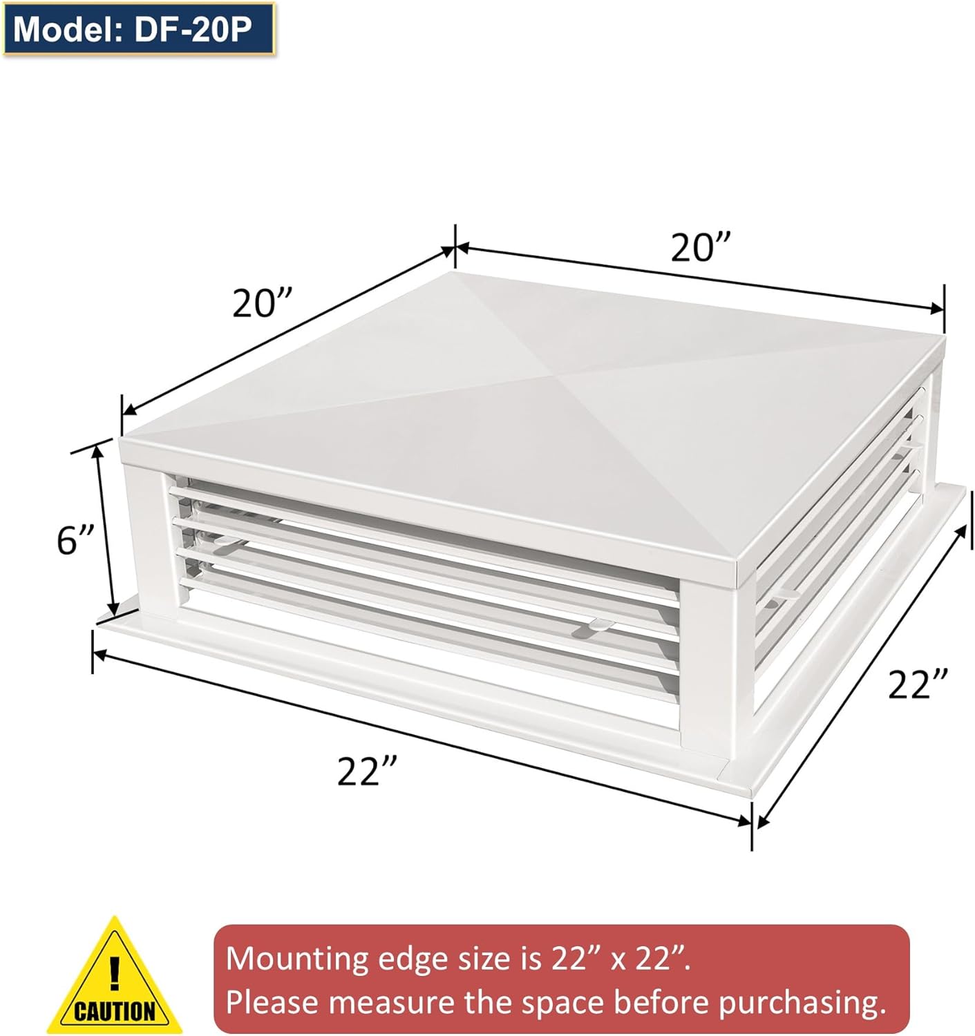 [Refurbished] GSW DF-20P 20" White Powder Coated 4-Way Adjustable Metal Diffuser for Evaporative/Swamp Cooler, 22” x 22" Mounting Edge (20"x20"x6")