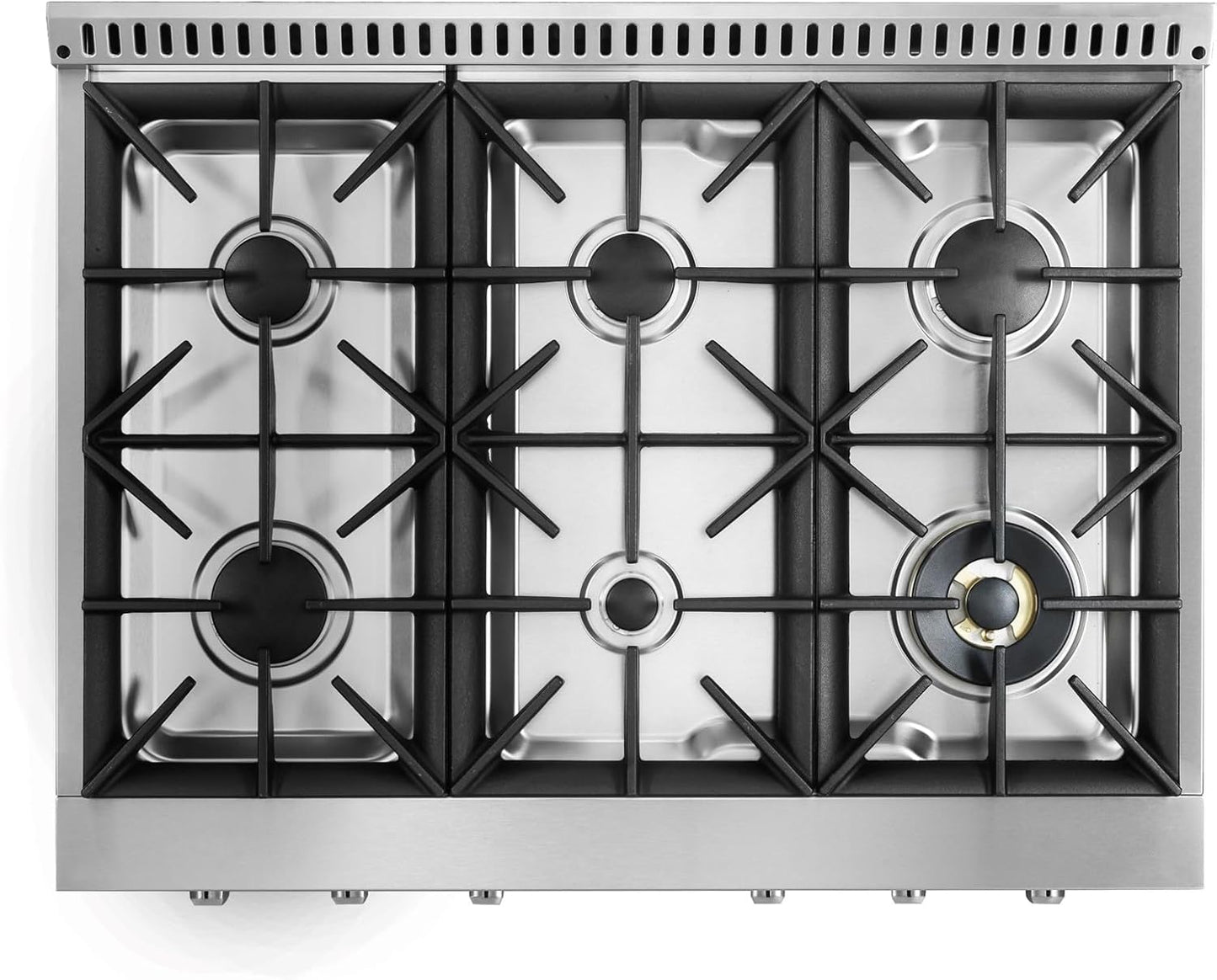 Awoco 36” Professional Stainless Steel NG/LPG Convertible Gas Rangetop With 6 Sealed Burners, Heavy Duty Cast Iron Grates