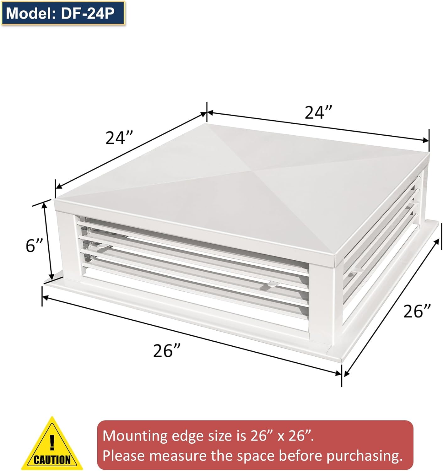 [Refurbished] GSW DF-24P 24” White Powder Coated 4-Way Adjustable Air Diffuser for Evaporative Swamp Cooler, 26” x 26" Mounting Edge (24"x24"x6")