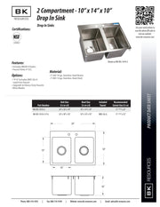 BK Resources BK-DIS-1014-2 18" x 24" 2 Compartment Drop In Sink