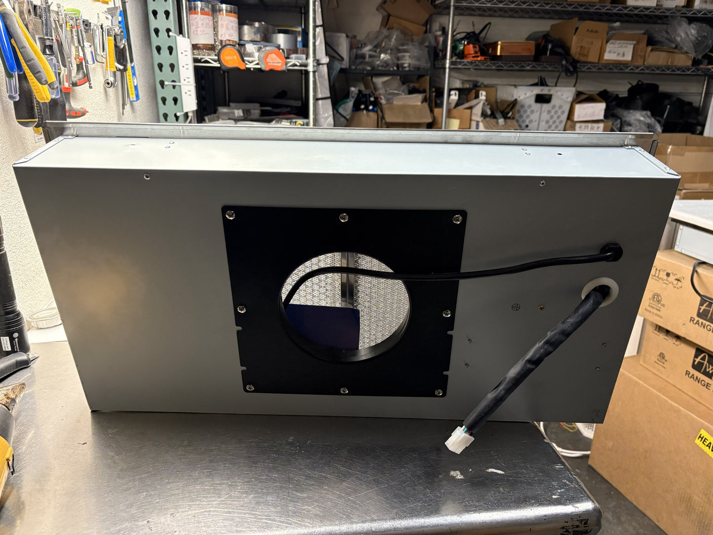 [Refurbished] Awoco RH-IT06-R Ceiling Mount 14-1/2”D Super Quiet Split Stainless Steel Range Hood, 4-Speed, 800 CFM, Mesh Filters, Remote Control with 6” Blower