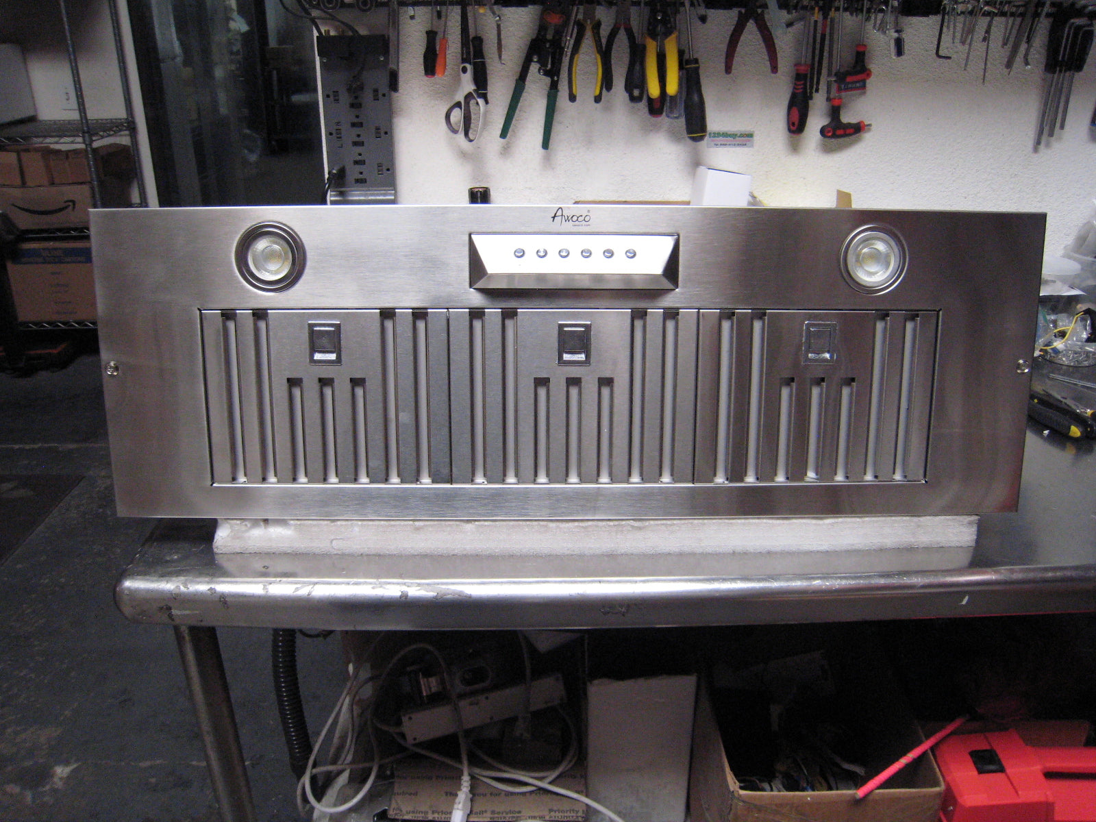 [Used] Awoco RH-IT06-36 11-3/4"D Super Quiet Split Insert Stainless Steel Range Hood, 4-Speed, 800 CFM, LED Lights, Baffle Filters with 6” Blower (36"W 6" Vent)
