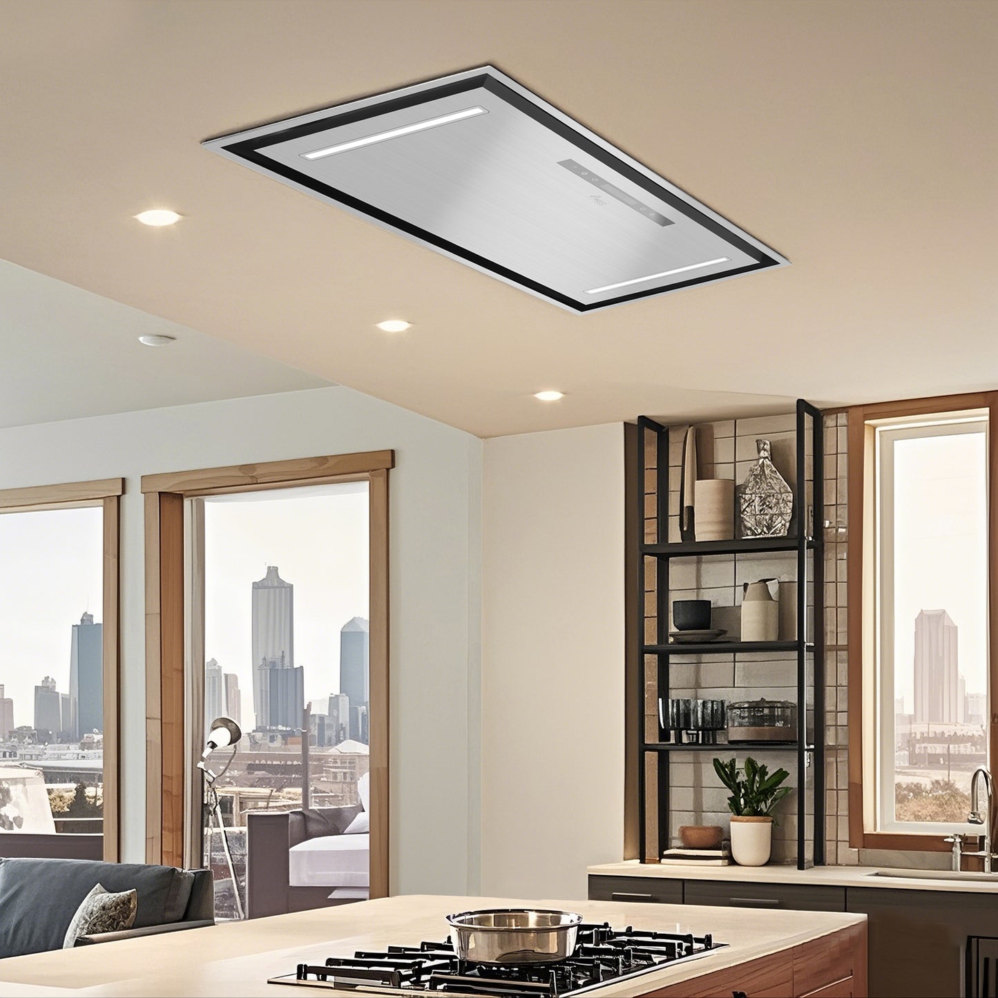 [Scratch] Awoco RH-BQ-CR30 30" Flush Ceiling Mount Insert Island Range Hood, Stainless Steel 4 Speeds 700 CFM, 6” Round Vent LED Lights Remote Control
