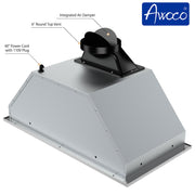 [Like New] Awoco RH-BQ-M30 14-1/2”D Built-in/Insert Stainless Steel Range Hood, 4-Speed, 650 CFM, LED Lights, Baffle Filters for Wood Hood (M30")