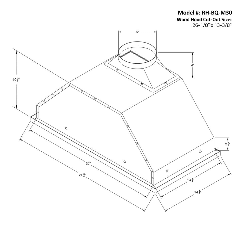 [Like New] Awoco RH-BQ-M30 14-1/2”D Built-in/Insert Stainless Steel Range Hood, 4-Speed, 650 CFM, LED Lights, Baffle Filters for Wood Hood (M30")