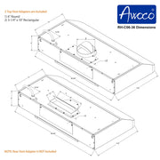 [Rewelded] Awoco RH-C06-36 Classic 6" High Stainless Steel Under Cabinet 4 Speeds 900CFM Range Hood with 2 LED Lights Top Vent (36"W Top Vent)