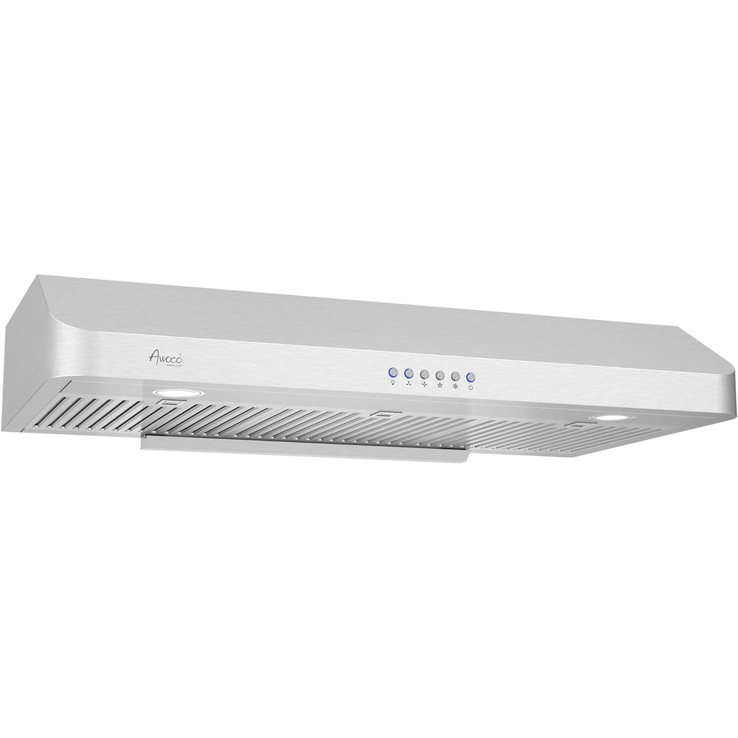 [Dent] Awoco RH-C06-42 Classic 6" High 1mm Thick Stainless Steel Under Cabinet 4 Speeds 900CFM Range Hood with 2 LED Lights, 6" Round Top Vent (42"W Round Vent)