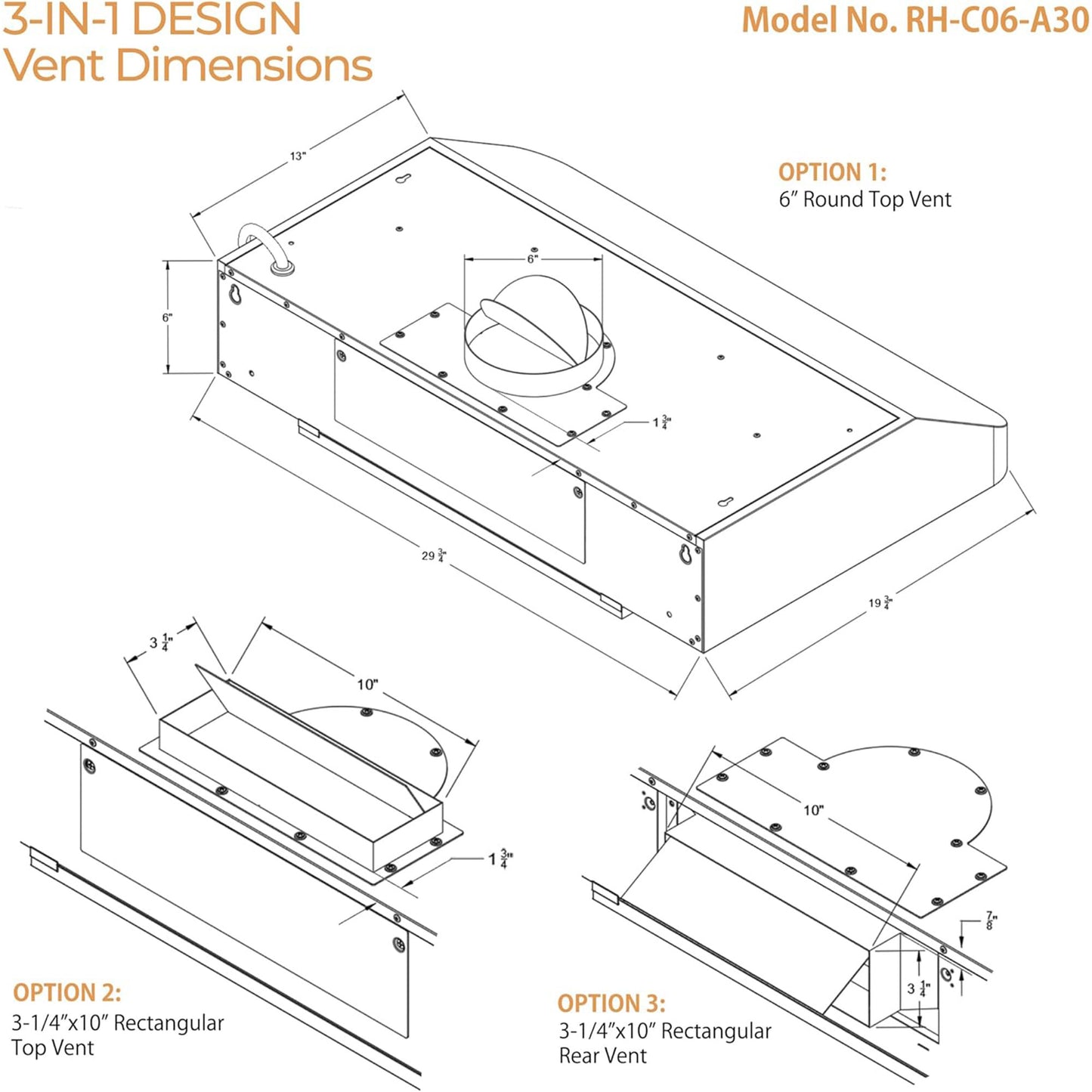 [Dent] Awoco RH-C06-A30 Classic 6” High 1mm Thick Stainless Steel Under Cabinet 4 Speeds 900 CFM Range Hood with 2 LED Lights & 2 Levels of Lighting (30"W All-In-One)