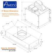 [Used] Awoco RH-IT06-R36 Ceiling Mount 14-1/2”D Super Quiet Split Stainless Steel Range Hood, 4-Speed, 800 CFM, Mesh Filters, Remote Control with 6” Blower