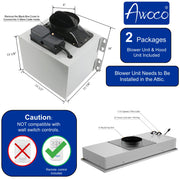 [Refurbished] Awoco RH-IT06-R Ceiling Mount 14-1/2”D Super Quiet Split Stainless Steel Range Hood, 4-Speed, 800 CFM, Mesh Filters, Remote Control with 6” Blower