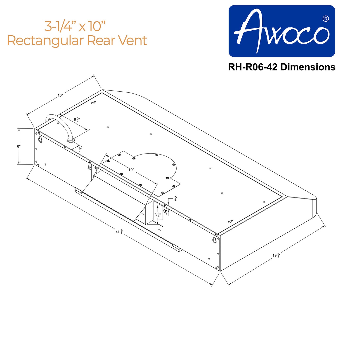 [Dent] Awoco RH-R06-42 Rectangle Vent 6" High Stainless Steel Under Cabinet 4 Speeds 900CFM Range Hood with LED Lights (42"W Rear Vent)