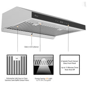 [Dent] Awoco RH-R06-G36 Stainless Steel Under Cabinet 6 Speeds 900 CFM Range Hood with Tempered Glass Touch Panel, LED Lights, Baffle Filters and Oil Collector, 7" High