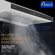 [Dent] Awoco RH-R06-G36 Stainless Steel Under Cabinet 6 Speeds 900 CFM Range Hood with Tempered Glass Touch Panel, LED Lights, Baffle Filters and Oil Collector, 7" High