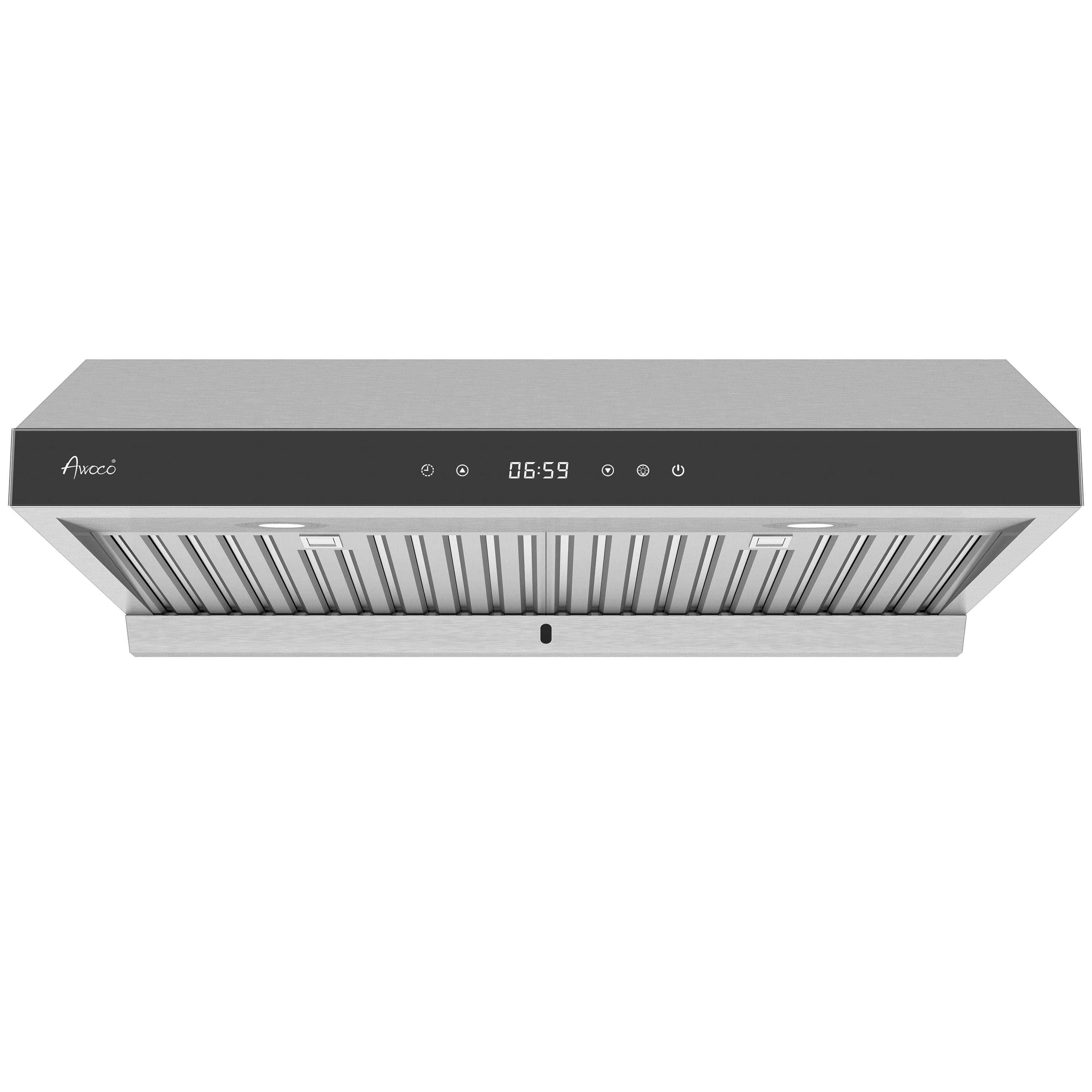 [Dent] Awoco RH-R06-G36 Stainless Steel Under Cabinet 6 Speeds 900 CFM Range Hood with Tempered Glass Touch Panel, LED Lights, Baffle Filters and Oil Collector, 7" High
