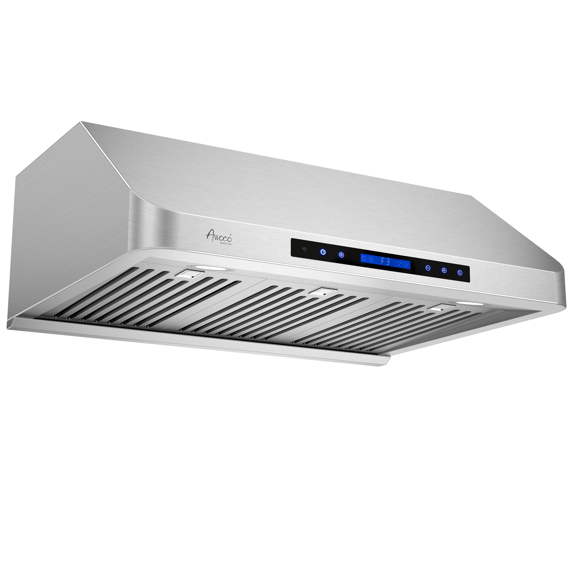 [Curve] Awoco RH-S10-30E Supreme 10” High Stainless Steel Under Cabinet Range Hood 4 Speeds, 8” Round Top Vent, 1000CFM 2 LED Lights, Remote Control & External Oil Collector (30”W)