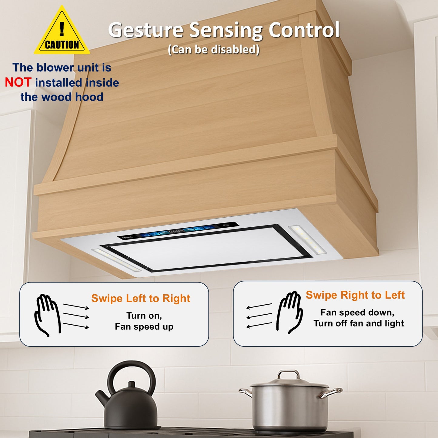 [Dent] Awoco AWC-RH-IT06-GV36 Flush Ceiling Mount Split Insert Range Hood with Voice, Gesture, Touch, Remote Controls, 4-Speed 800 CFM Stainless Steel Hood with 6” Round Vent LED Lights