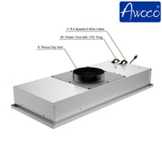 [Used] Awoco RH-IT06-R36 Ceiling Mount 14-1/2”D Super Quiet Split Stainless Steel Range Hood, 4-Speed, 800 CFM, Mesh Filters, Remote Control with 6” Blower