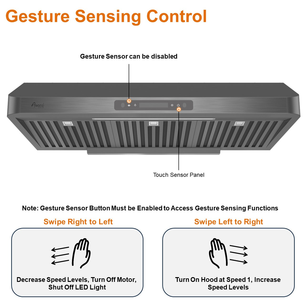 [Dent] Awoco RH-UC7 36” Under Cabinet 7” High Stainless Steel Black Range Hood, 6 Speeds with Gesture Sensing Touch Control