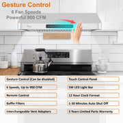 [Dent] Awoco RH-UC7 36” Under Cabinet 7” High Stainless Steel Black Range Hood, 6 Speeds with Gesture Sensing Touch Control