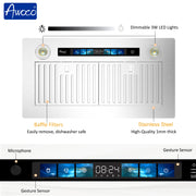 [Bent] Awoco RH-IT06-V36 Ceiling Insert Mount Split Quiet Range Hood with Voice, Gesture, Touch, Remote Control, 800 CFM Kitchen Hood with 4-Speed Exhaust Fan, Stainless Steel Stove Hood with 6" Blower, LED Lights