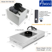 [Dent] Awoco RH-IT06-V30 Ceiling Insert Mount Split Quiet Range Hood with Voice, Gesture, Touch, Remote Control, 800 CFM Kitchen Hood with 4-Speed Exhaust Fan, Stainless Steel Stove Hood with 6" Blower, LED Lights