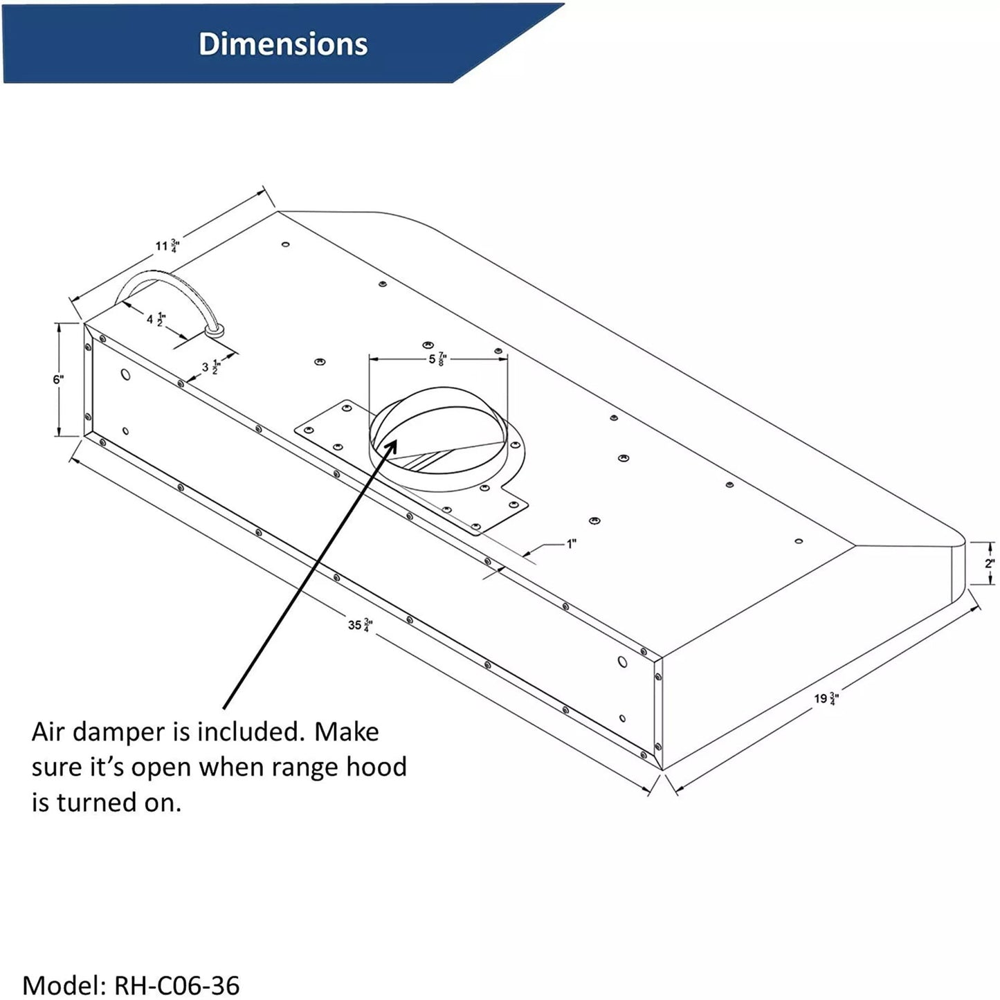 [Scratch] Awoco RH-C06-36 Classic 6" High Stainless Steel Under Cabinet 4 Speeds 900CFM Range Hood with 2 LED Lights Top Vent (36"W Top Vent)